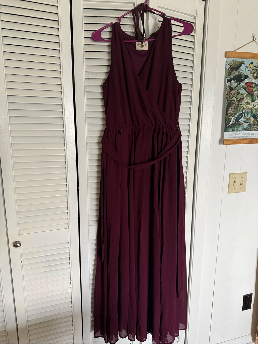 Sleeveless Burgundy Chiffon Maxi Dress